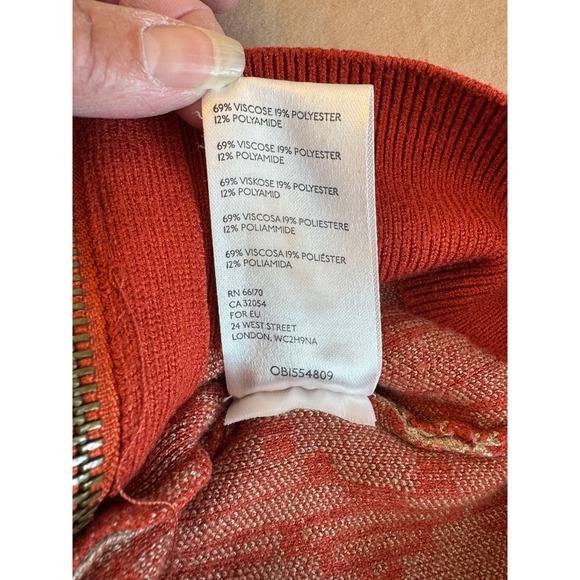 BDG Chandler Geometric Zip-up Sweater Knit Red Mock Neck Cropped Seen on TV Cozy - Picture 12 of 13